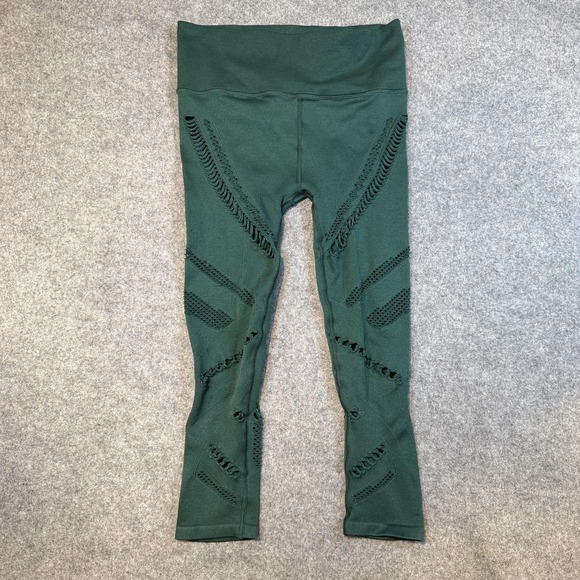 ALO Yoga Pants - Alo Yoga Leggings Pants Womens Small Green Seamless Capri Mesh Cutout Yoga